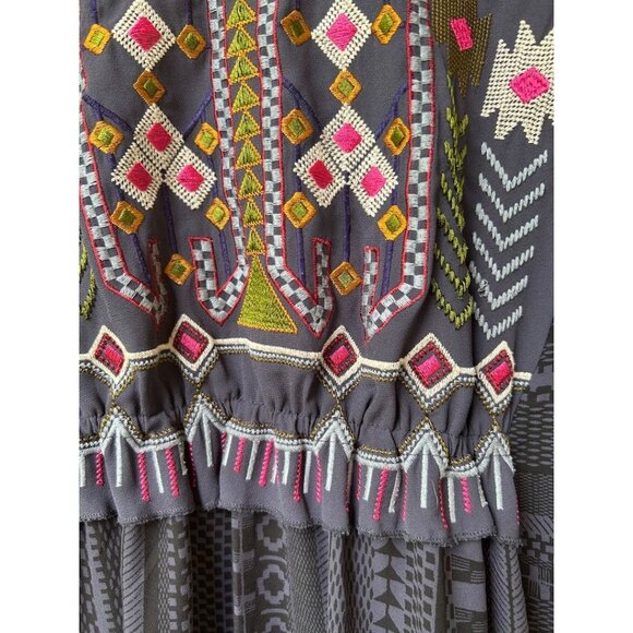 One September  Embroidered Boho‎ Tunic Dress S Navy  Cap Sleeve - Picture 4 of 8